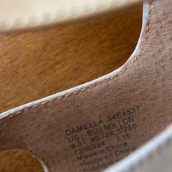 NWOT Calvin Klein CAMELLA Sandstorm Grey Leather‎ Heels Sandals Size 9.5 - Picture 4 of 9